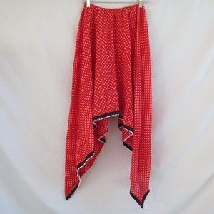 60s Sidneys NY Skirt Red White Polka Dot Vintage Shark Bite Pom Pom Hem Size M